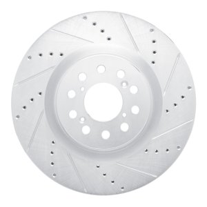 Acura Integra Brake Rotor (1) - Front Right - R1 Concepts - Drilled & Slotted - Silver - `17-`25